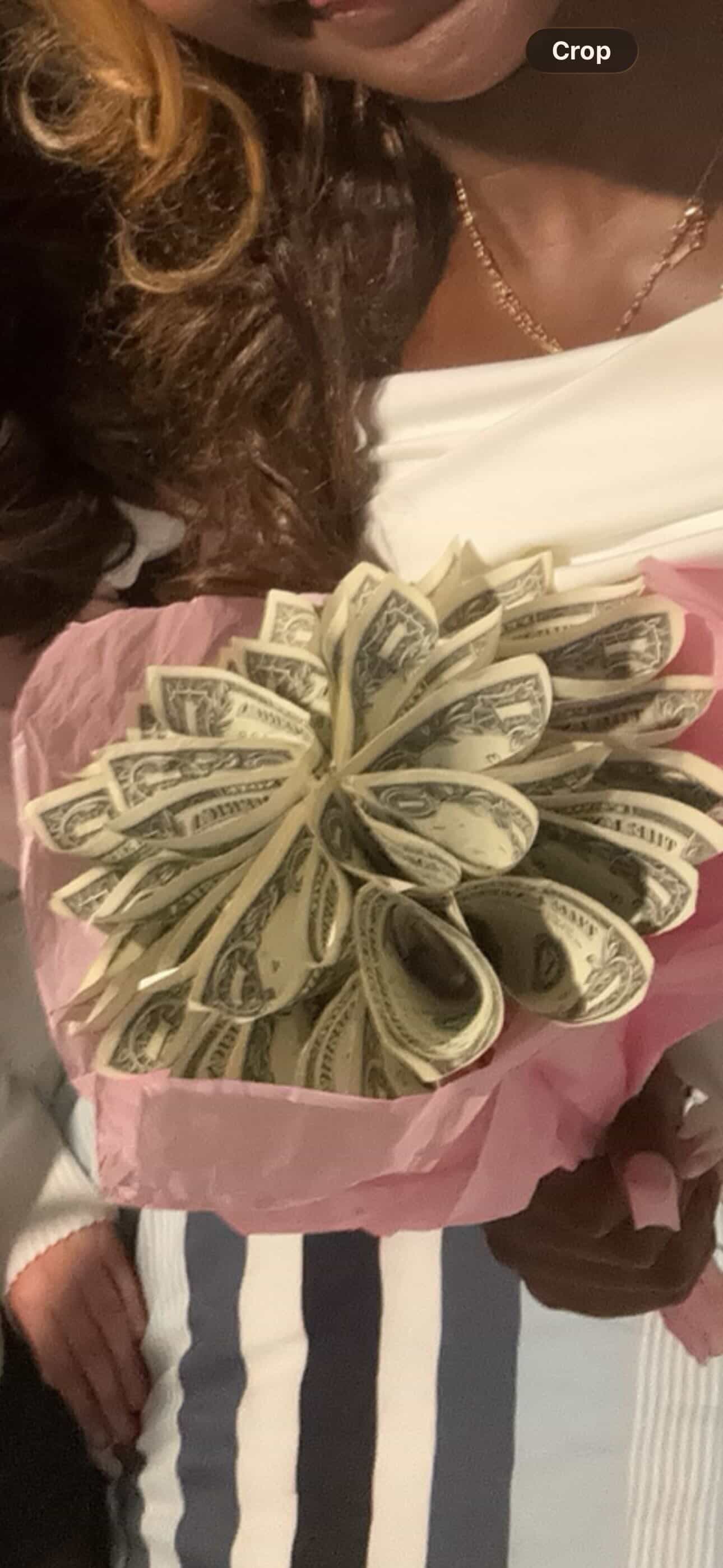 Money bouquet with dollar bills folded as flowers
